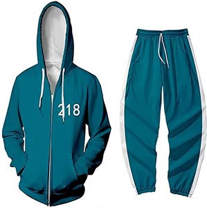 ชุดวอร์มสีเขียวอมฟ้าแบบ unisex เสื้อแจ็คเก็ตมีฮู้ดพร้อมเชือกผูก กางเกงเข้าชุด สีพื้น พิมพ์ลายดิจิทัล ระบายอากาศได้ดี น้ำหนักเบา ผลิตจากผ้าฟลีซ - Product Image 1