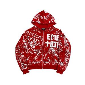 Sudadera con Capucha Roja, Diseño Personalizable, Estampado de Diamantes de Imitación, Corte Regular, Tejido de Punto Ecológico para Hombre, Transpirable y de Secado Rápido - Product Image 4