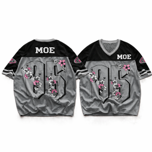 Maillot de football américain personnalisé en maille florale, style streetwear oversize, impression par sublimation, respirant, tenue d'équipe, fabricant OEM ODM - Product Image 1