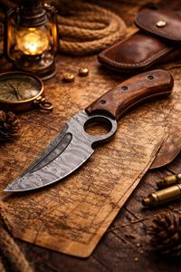 Cuchillo de Caza de Acero de Damasco con Mango de Madera, Hoja Serrada de Punta Caída, No Ajustable, Herramienta para Exteriores - Product Image 3