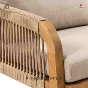 Luxury Teak Wood <b>Outdoor</b> Patio <b>Sofa</b> 3 Seater with Woven Rope Arms and <b>Cushions</b> for Garden Poolside Resort - Product Image 5