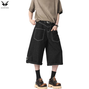 Shorts en jean cargo multi-poches pour hommes, style streetwear, coupe ample, logo personnalisé, jean baggy - Product Image 5