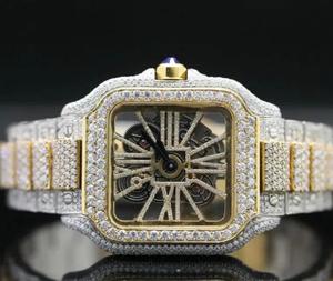 Reloj de Lujo con Diamantes, Caja Cuadrada, Oro Amarillo, Movimiento Mecánico, Números Romanos, Pantalla Analógica, Cierre Desplegable, Unisex - Product Image 1