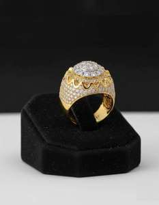 Premium Hip Hop Iced Out Diamond Style Ring 925 Sterling <b>Silver</b> or 10K 14K Gold Finish Luxury <b>Crown</b> Cluster Ring for Party - Product Image 2