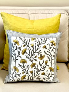 Floral Embroidered Cushion Cover: <b>Indian</b> Linen <b>Throw</b> Pillow - Product Image 4