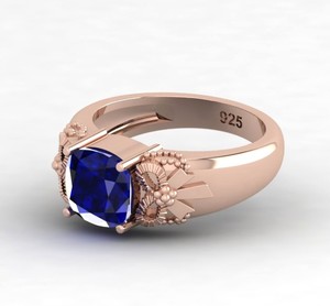 18k Gold 925 <b>Silver</b> 8mm Cushion Cut Blue Sapphire Quartz Gemstone Prong Set Bow Design Vintage Engagement <b>Ring</b> Fine Jewelry Gift - Product Image 5