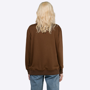 Women <b>Coffee</b> <b>Print</b> Crew Neck Sweatshirt Regular Fit Long Sleeve Brown Cotton Autumn Wear - Product Image 2