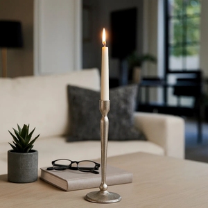 Handcrafted Silver Finished Metal Taper <b>Candle</b> <b>Holder</b>, <b>Tall</b> Slender Candlestick Centerpiece Stand for Wedding and Party Tabletop - Product Image 1