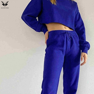 Conjunto de Top Corto y Pantalones Deportivos para Mujer, Traje Cómodo para Gimnasio, Ejercicio, Fitness y Uso Diario Informal, Color Azul - Product Image 4