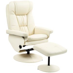 Poltrona Reclinabile Girevole Bianco Crema con Poggiapiedi Imbottito e Base Avvolta, Maniglia di Facile Utilizzo per Soggiorno - Product Image 1
