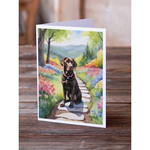 Labrador Retriever Whimsical A7 Size 5x7 Blank <b>Note</b> <b>Cards</b> Pack of 8 with Envelopes Spring Path <b>Greeting</b> <b>Cards</b> - Product Image 2