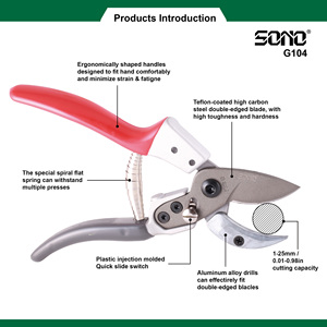 SONO G104 Grade Pruning Shears Stainless Steel Blade Soft Grip Plastic Handles Red Black Color Multi Purpose <b>Cutting</b> <b>Tool</b> - Product Image 2