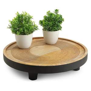 Bandeja de Servir de Alta Calidad, Redonda de Madera de 14 Pulgadas con Asa de Metal, Ecológica, Organizador, Regalo para Restaurantes - Product Image 1