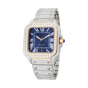 Reloj Mecánico Automático Cuadrado de Lujo, Correa de Acero Inoxidable con Incrustaciones, Esfera Blanca, Números Romanos, Manecillas Azules - Product Image 4