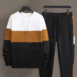 Men's Summer Casual Breathable Knitted Long Sleeve 2-Piece Tracksuit Set <b>Oversized</b> Solid Sweatshirt <b>Joggers</b> (100% Polyester) - Product Image 1