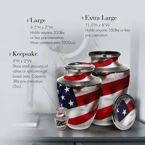 Urne funéraire en aluminium gravée à la main avec drapeau américain pour cendres - Product Image 3