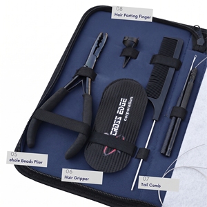 Kit complet d'outils pour extensions de cheveux à micro-perles : Pince à sertir à 2 trous, Applicateur à crochet, Enfileur de boucles, Peigne, Pinces - Product Image 4