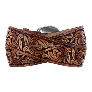 Cinturón occidental de cuero de alta calidad para herramientas, hebilla floral de vaquero en color bronceado, tallado a mano - Product Image 6