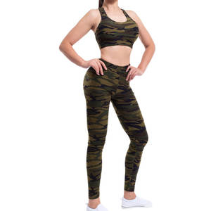 Ensemble de survêtement pour femme avec logo personnalisé, motif camouflage, sans couture, ensemble de yoga, leggings de compression, soutien-gorge de sport, ensemble de fitness 2 pièces, vêtements de sport - Product Image 1