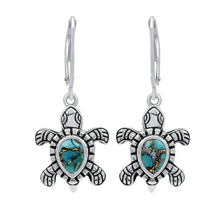 Gourik <b>Turtle</b> Shape Turquoise Gemstone Drop Earrings 925 Sterling Silver Oxidized Bohemian Dainty Gift - Product Image 1