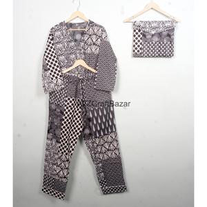 Conjunto de pijama de algodón para mujer, ropa de dormir estampada, conjunto de pijama de dos piezas con cintura elástica, pantalones de manga larga para verano - Product Image 2