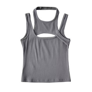 Meilleur prix – Débardeur court en maille pour femme avec logo frontal, séchage rapide, respirant, style décontracté - Product Image 1