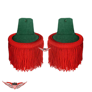 Epaulettes Francesas Napoleónicas de la Mejor Calidad, Rojas con Flecos, Tela Verde, Fabulosas Hechas a Mano, Personalizables - Product Image 1