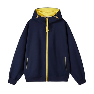 Men's Hooded Zip-Up Sweatshirt Solid Color Knitted Casual Autumn Wear Oversized Fit Regular Sleeve Length 2027 - Product Image 1