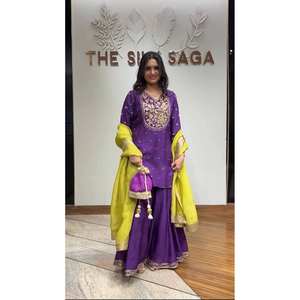 Top-Plazzo y Dupatta Set con bordado pesado Work Party Wear Look-Talla XL - Product Image 2