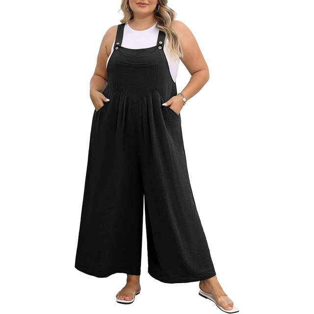 Solid Color Jumpsuit Wide Leg Pants One Piece Casual Daily Wear Fashion Womens Outfit Modern Sleeveless Jumpsuit