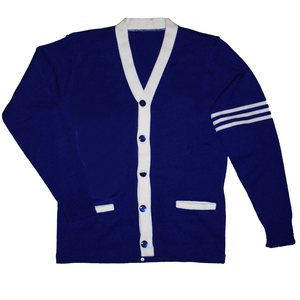 Cárdigan de Invierno Casual para Mujer, Color Azul Rey, Tejido de Chenilla, Cuello con Botones, Manga Larga, Diseño Floral de Encaje, Transpirable - Product Image 1