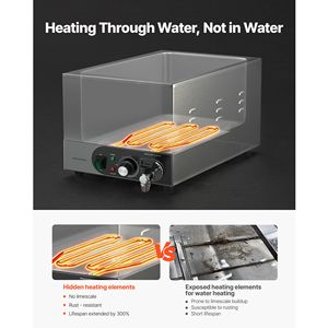Calentador de Alimentos Eléctrico Comercial de Acero Inoxidable de 1200W, Calentamiento Rápido, Tipo Buffet Bain Marie con Control Manual de Temperatura - Product Image 4