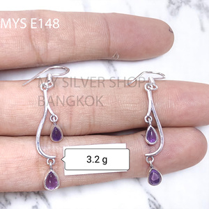 Boucles d'oreilles en argent sterling 925 avec améthyste naturelle cabochon, MYS-E148, fabrication sur mesure OEM ODM, marque privée, bijoux indiens pour femmes - Product Image 1