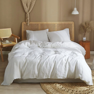 Juego de Edredón de Lino Blanco de 4 Piezas, Juego de Ropa de Cama Tejida Lisa con Fundas de Almohada - Product Image 3