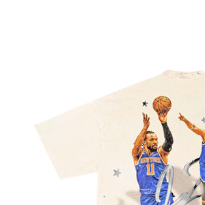 <b>Men's</b> Oversized Short Sleeve T-Shirt Basketball Player Print Formal <b>Turtleneck</b> 100% Cotton Knitted Silk Screen Printed Jersey - Product Image 4