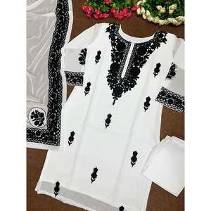 FANCY GEORGETTE CHINE COSTADO TOP BOTTOM CON DUPATTA NEGRO - Product Image 1