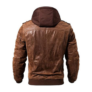 Chaqueta de Motociclista de Cuero Marrón para Hombre, con Capucha Desmontable, Estilo Vintage, Cierre de Cremallera, Bolsillos, Ajuste Ajustable, Funcional - Product Image 2