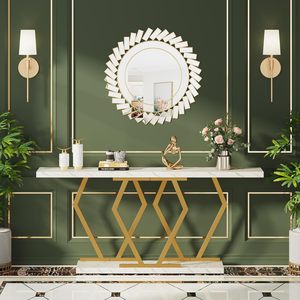 For Contemporary Wooden Luxury 180 cm Faux <b>Marble</b> Black <b>Console</b> <b>Table</b> with Gold Metal Base Accent <b>Table</b> for Entrance - Product Image 4