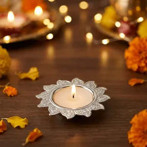 Silver Plated Brass Tea Light Holder | Handmade Durable Eco-Friendly Portable Easter <b>Christmas</b> Home Decor Table <b>Centrepiece</b> | - Product Image 4