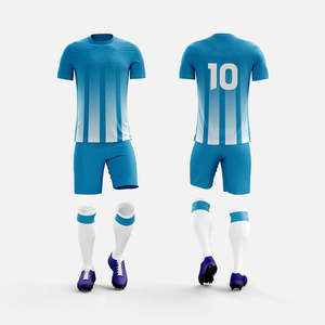 Custom Men's Soccer Uniform Set Striped Blue White Sublimated Jersey Short Sleeve Moisture Wicking <b>Athletic</b> Fit All Seasons - Product Image 1