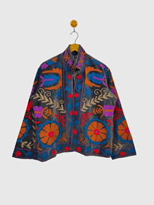 Veste à col mandarin brodée à la main avec des motifs floraux, manches longues, en velours, taille plus pour femmes, style Prairie Chic, vêtements d'automne - Product Image 1