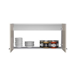 Armoire murale à double porte Toran, finition blanc/gris clair, deux étagères, solution de rangement pour la cuisine - Product Image 4