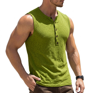 Wholesale Men's Casual Sleeveless Henley Tank Top Customizable Stylish Street Fashion Button Down Muscle Vest Clothing Tank Tops - Product Image 4