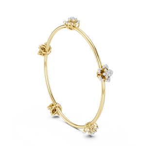 BLOSSOM <b>CHARM</b> LAB GROWN DIAMOND STIFF KADA <b>BRACELET</b> SET IN 18KT YELLOW <b>GOLD</b> WEDDING ENGAGEMENT GLAM EVENT DAILY USE FOR WOMEN - Product Image 1