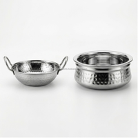 Ensemble de table pour la restauration indienne : Poêle Karahi à curry et bol Handi à riz en acier inoxydable, finition martelée artisanale
