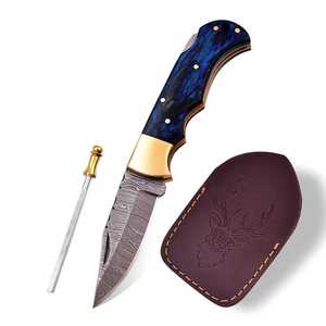 Cuchillo Plegable de Acero de Damasco de Alta Calidad, Personalizado, Compatible con OEM, para Camping, Caza, Táctico, Multifuncional, con Mango de Madera - Product Image 2