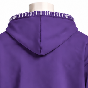 Sweat à capuche violet surdimensionné avec bordure cousue, effet vieilli, surpiqûres contrastées, poche kangourou, coupe décontractée, style streetwear - Product Image 4