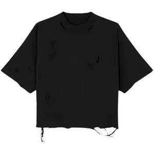 T-shirt Oversize Délavé Effet Vieilli Style Grunge Vintage avec Ourlet Déchiré Streetwear Logo Personnalisé Unisexe Décontracté Qualité Supérieure - Product Image 1