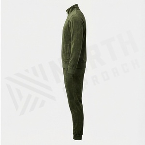 Men's Olive Green <b>Velour</b> <b>Tracksuit</b> Full Zip Stand Collar Casual Sportswear Solid Color Breathable Polyester Jogging Suit - Product Image 3