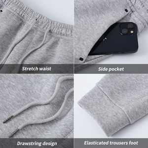Men's 100% Cotton Winter Streetwear Zipper Jogger Set Solid Color Fleece Tracksuit Casual Training <b>Sweatshirt</b> Pants - Product Image 4